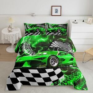 Race Car Toddler Bedding Set – 2-Piece Comforter & Pillowcase, Soft & Lightweigh